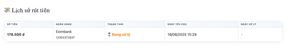 trạng thái rút tiền